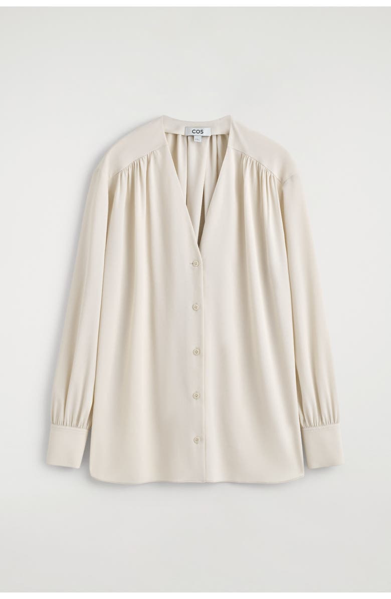 COS Gathered V-neck Blouse, Alternate, color, Light Beige