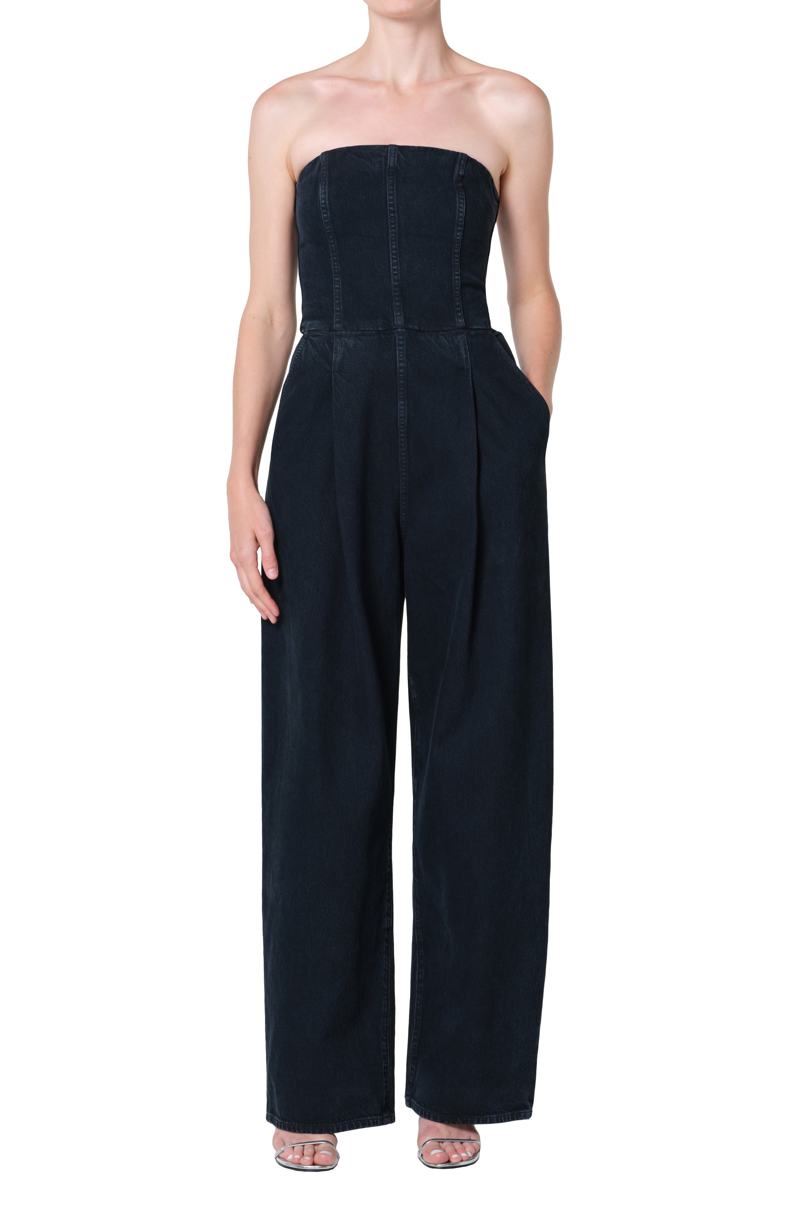 AGOLDE Agyness Strapless Wide Leg Denim Jumpsuit