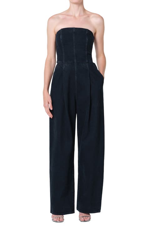 Agyness Strapless Wide Leg Denim Jumpsuit