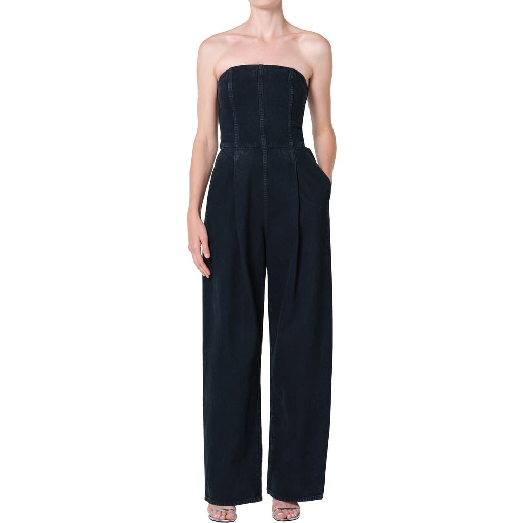 Agolde Agyness Strapless Wide Leg Denim Jumpsuit