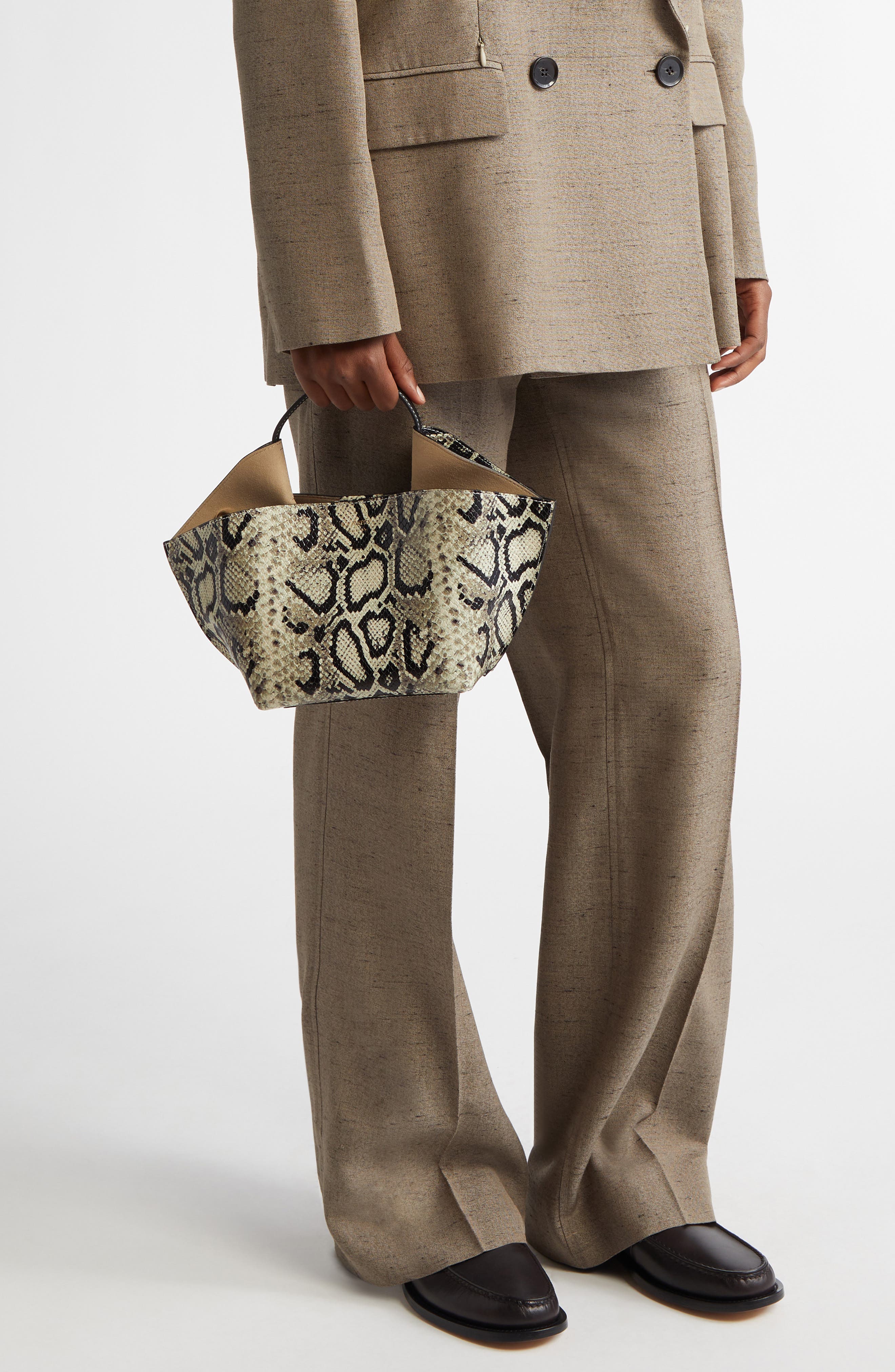 Ree Projects Mini Ann Snakeskin Embossed Leather Tote, Alternate, color, Python Black