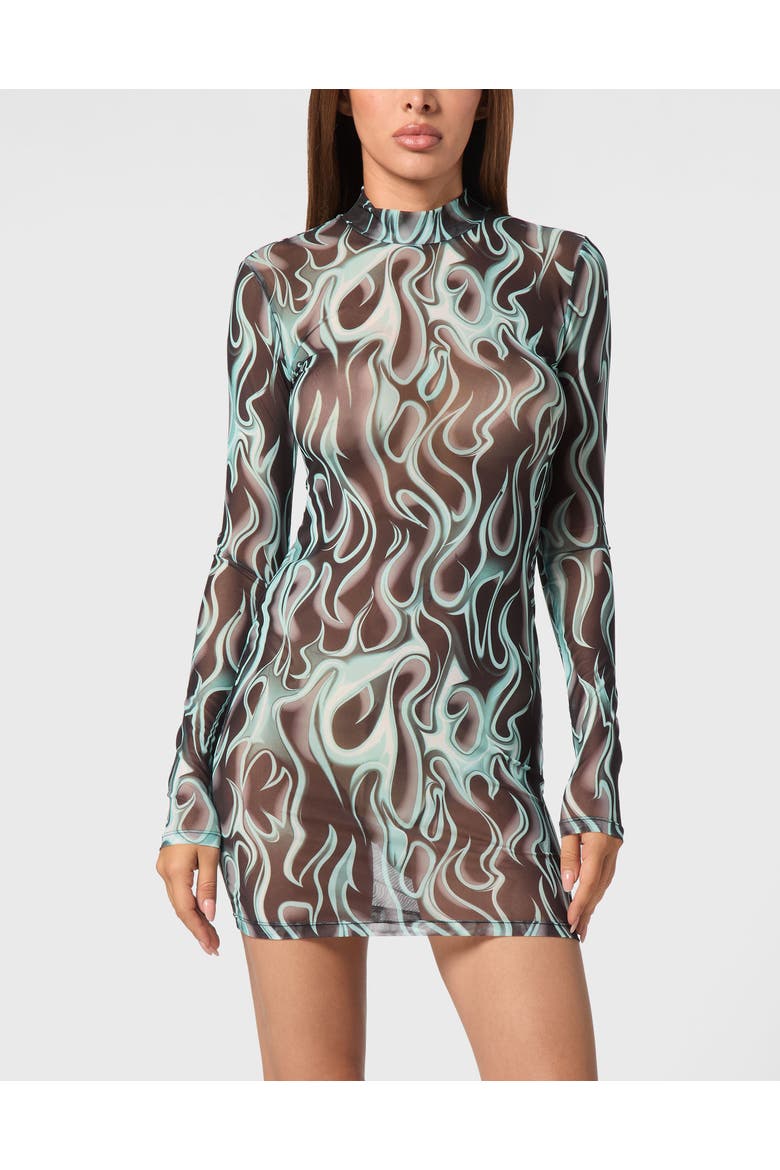 Tulle Mini Dress Ls Flame Women, Main, color, black