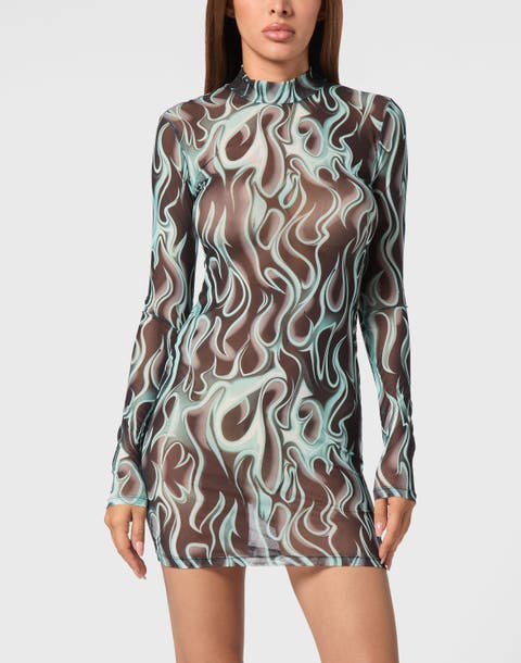 Tulle Mini Dress Ls Flame Women