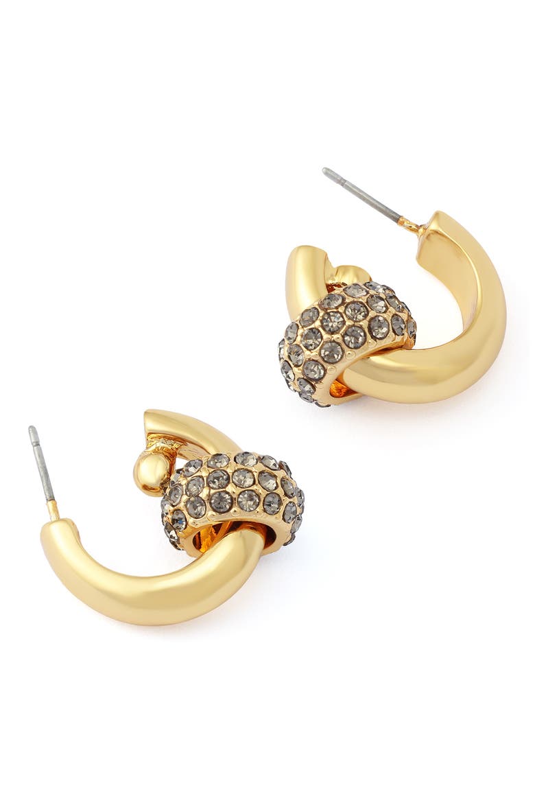 Rondelle Pavé Huggie Hoop Drop Earrings, Alternate, color, GOLD/ CRYSTAL