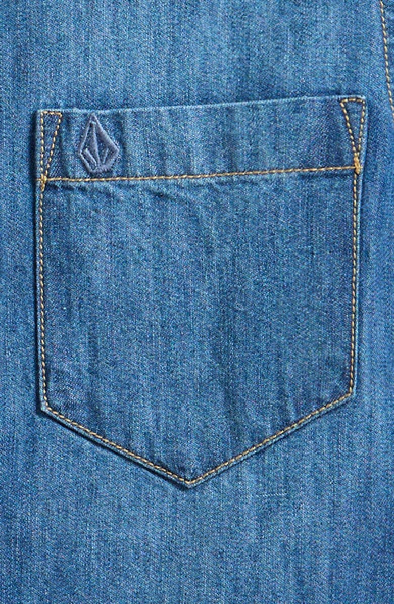 Volcom Kids' Short Sleeve Denim Button-Up Shirt, Alternate, color, Med Blue