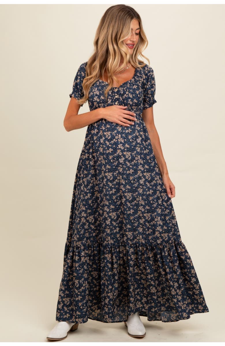 PinkBlush Floral Button Accent Maxi Dress, Main, color, Navy Blue