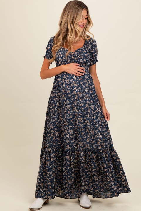 Floral Button Accent Maxi Dress