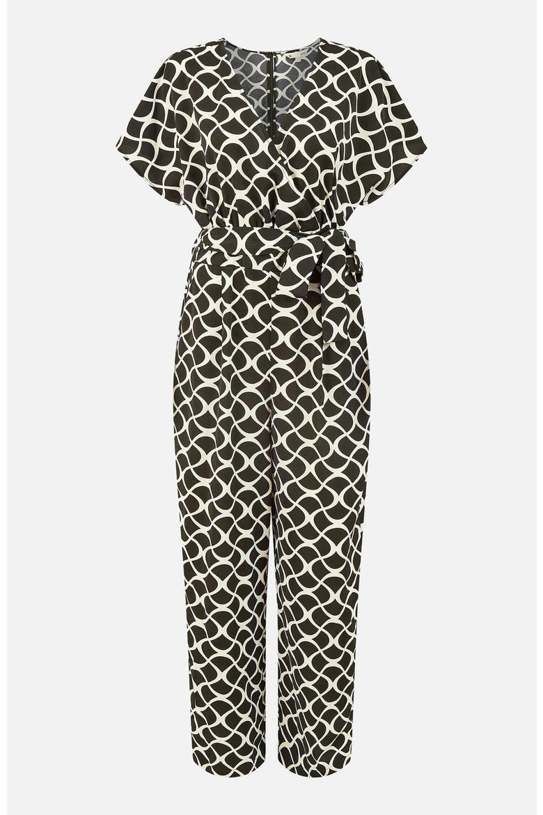 Geometric Print Wrap Jumpsuit, Alternate, color, Black