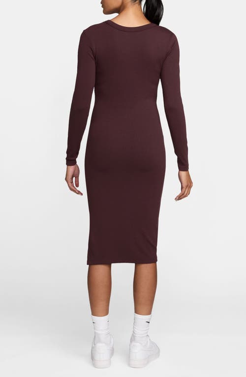 Nike Sportswear Chill Knit Long Sleeve Body-con Dress In Burgundy