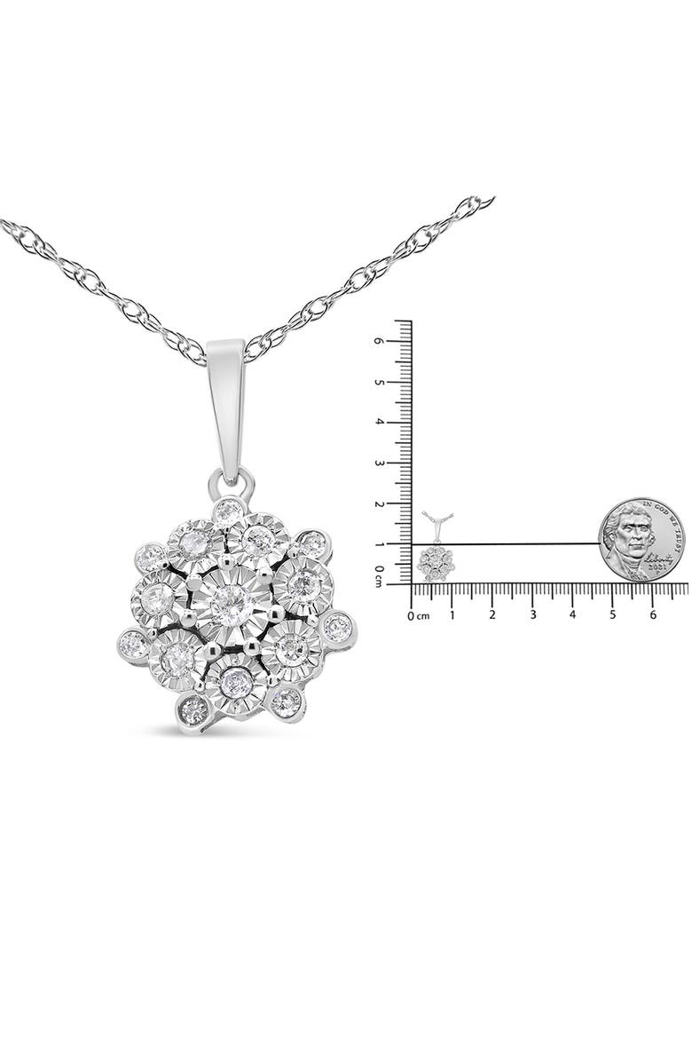Haus of Brilliance Silver 1/4 Cttw Miracle Set Diamond Floral Cluster Pendant Necklace for Women, Alternate, color, White