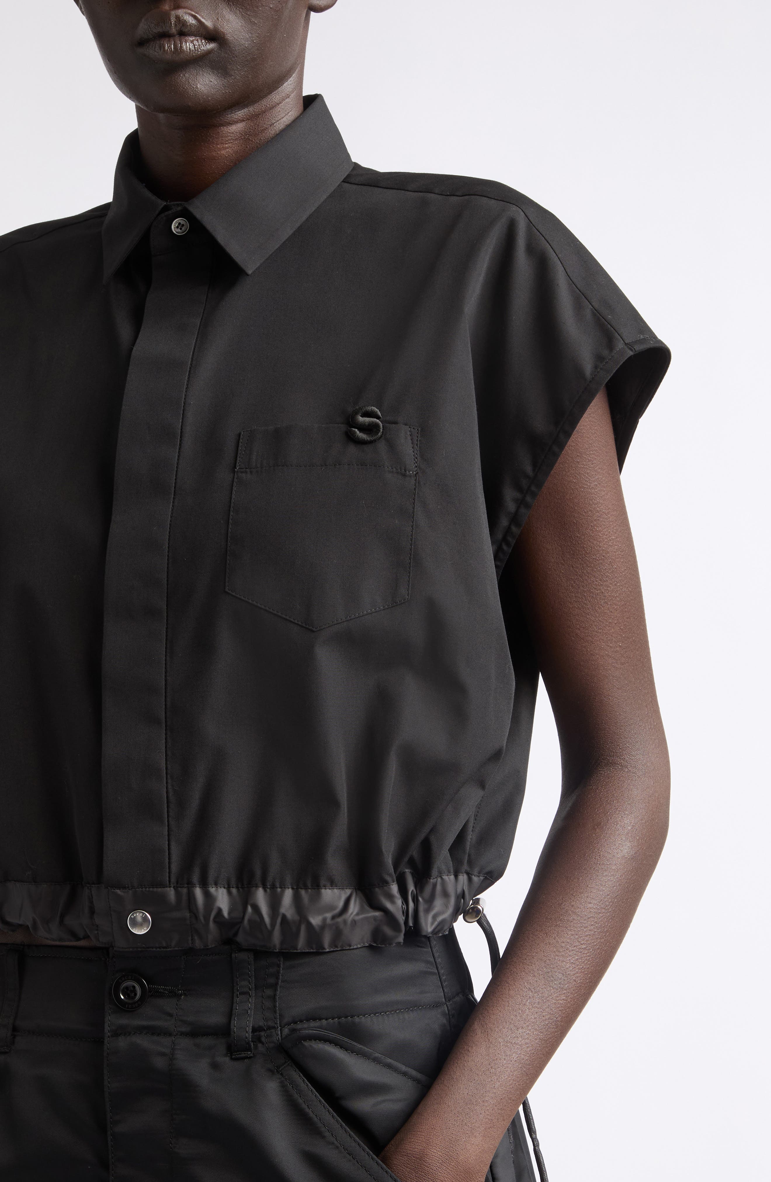 Sacai Crop Poplin Shirt (Women) | Nordstrom
