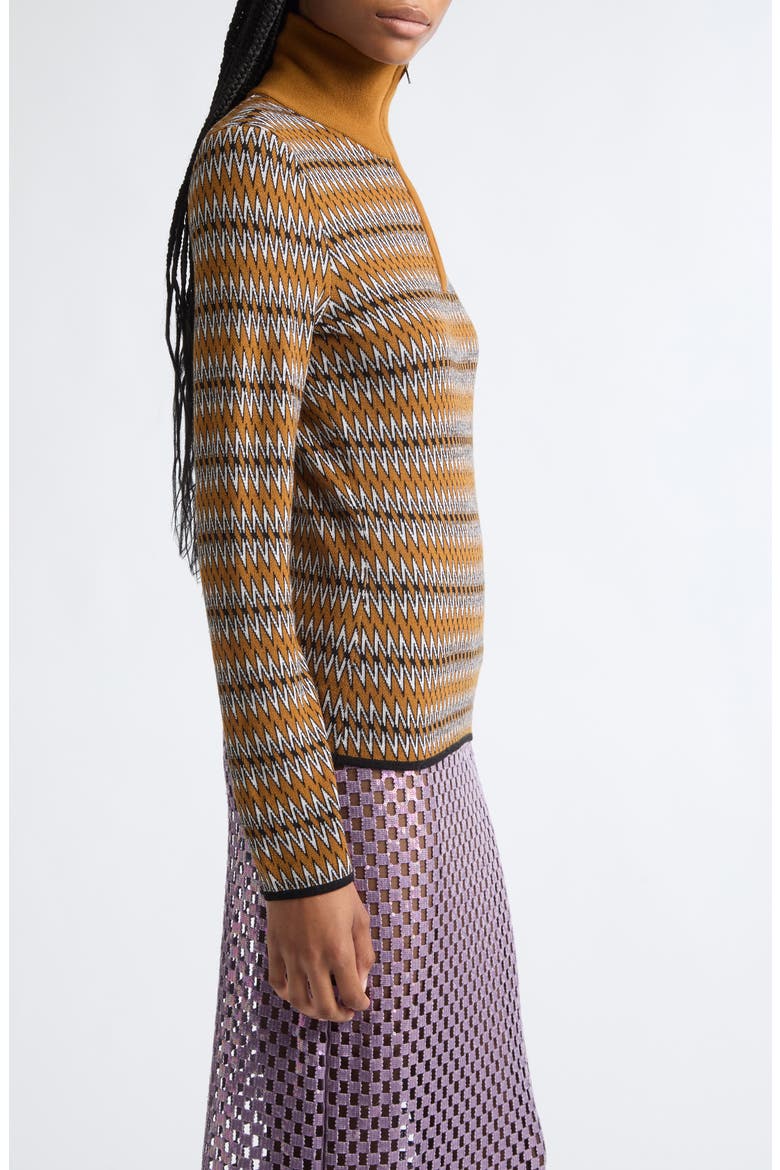 Kim Merino Wool Jacquard Half Zip Sweater, Alternate, color, COGNAC
