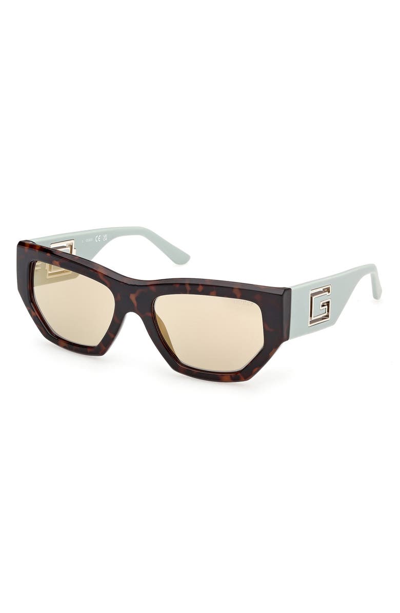 GUESS Geometric Sunglasses, Alternate, color, Havana/ Other / Green Mirror