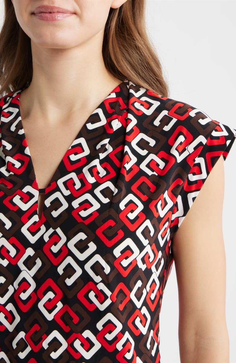 Anne Klein Pleated V-Neck Top, Alternate, color, Begonia Red Multi