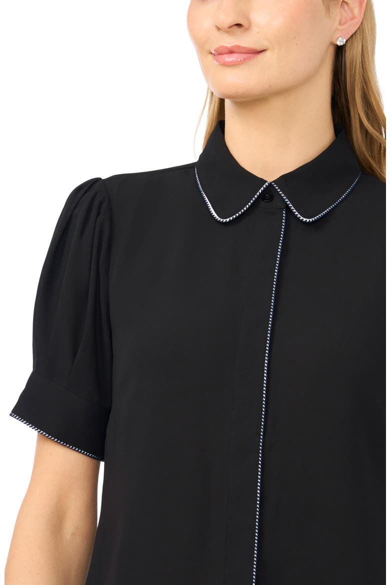 Contrast Tipped Georgette Button-Up Top, Alternate, color, RICH BLACK