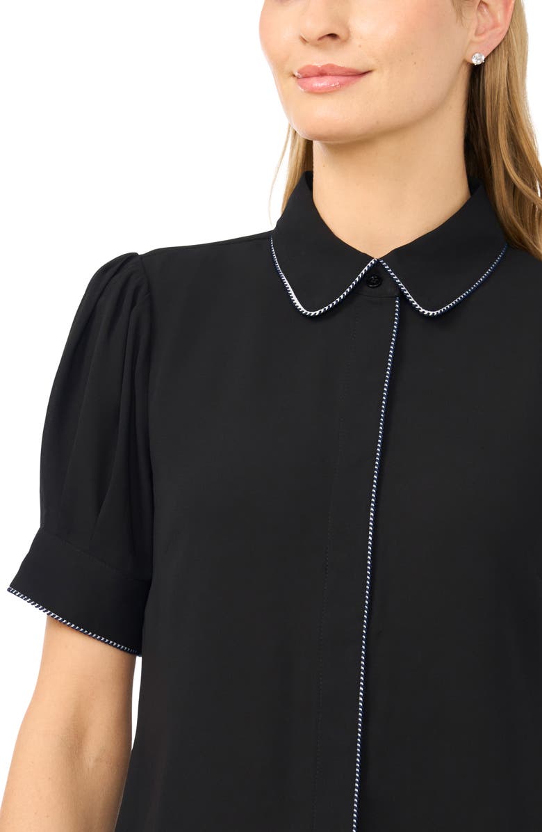 CeCe Contrast Tipped Georgette Button-Up Top, Alternate, color,