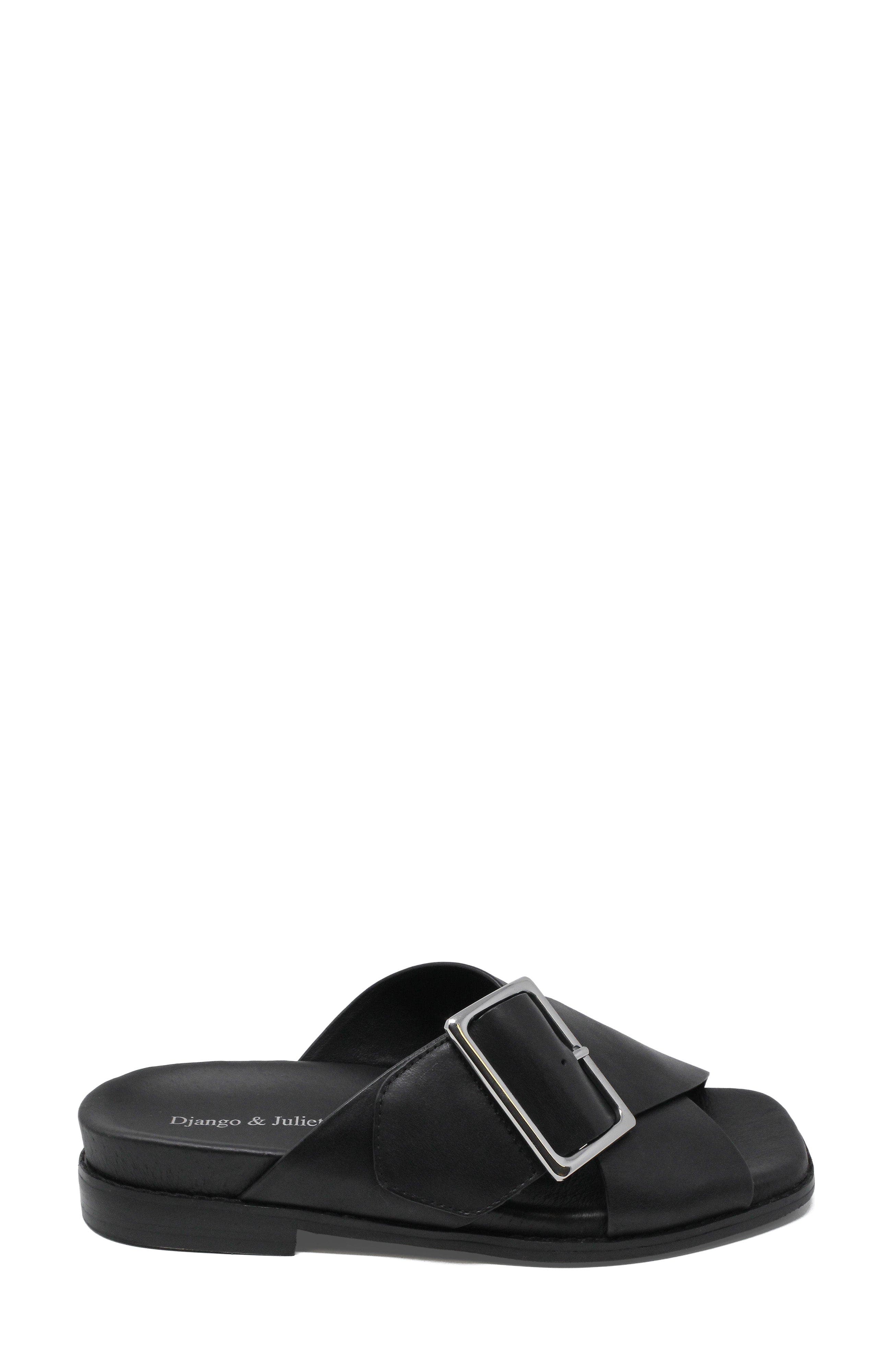DJANGO AND JULIETTE Efri Wide Strap Flat Sandal, Alternate, color, Black Leather