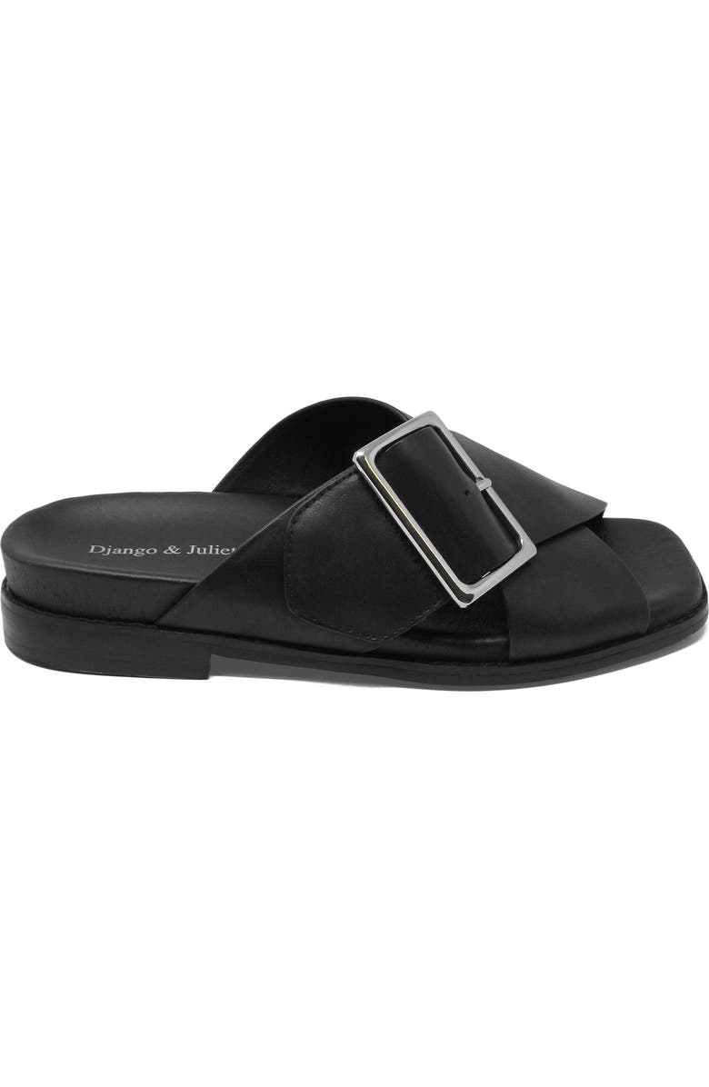 DJANGO AND JULIETTE Efri Wide Strap Flat Sandal, Alternate, color, Black Leather