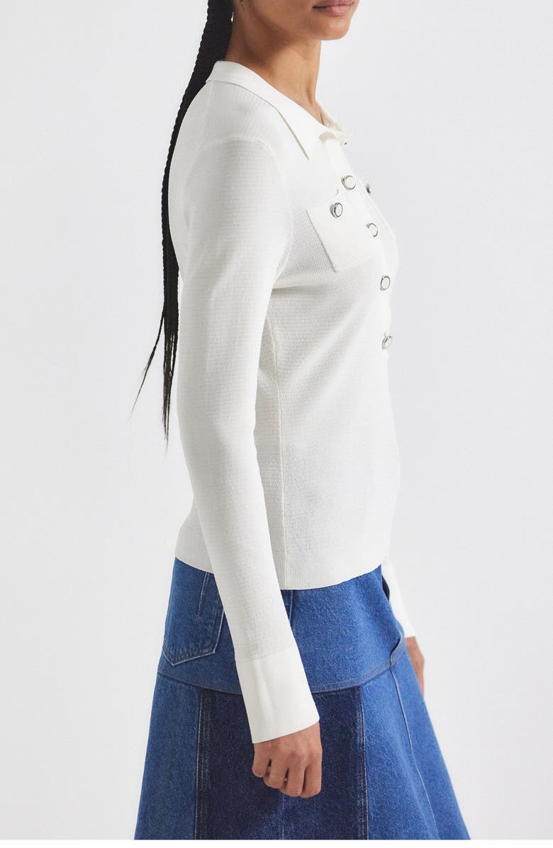 Derek Lam 10 Crosby Pansy Long Sleeve Polo Sweater, Alternate, color, Blanc De Blanc