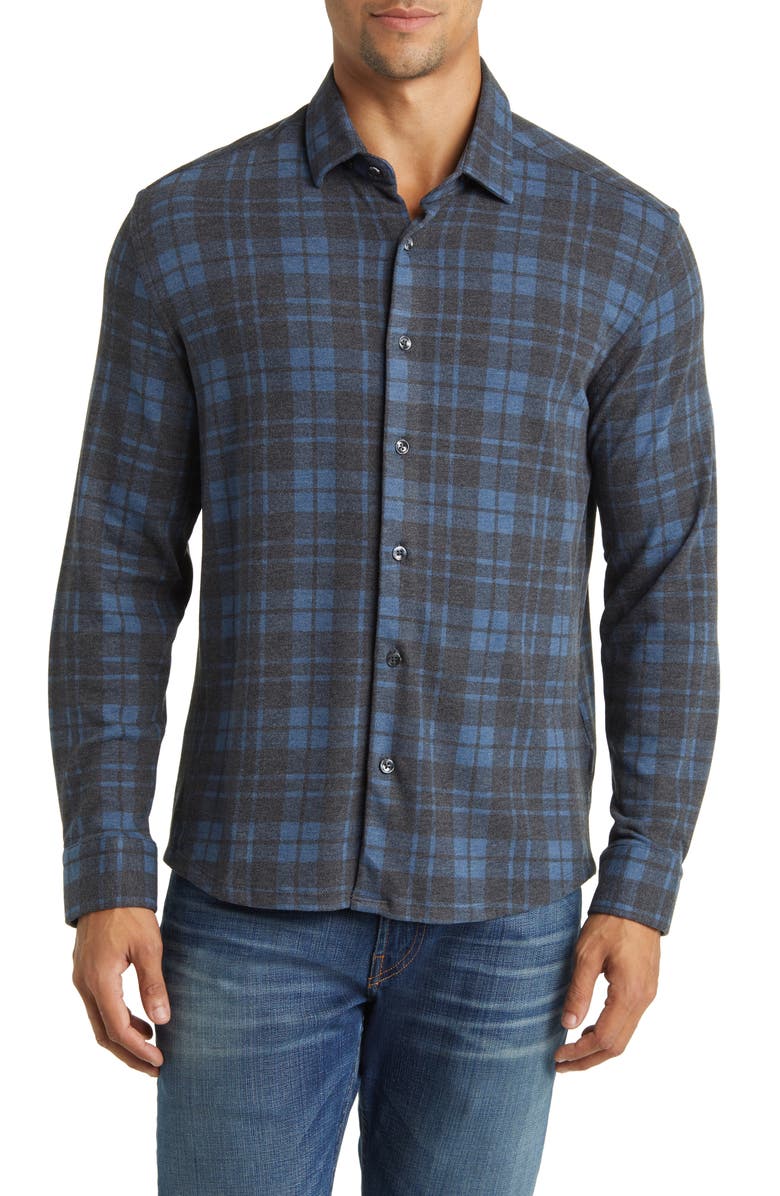 Stone Rose Lumberjack Plaid Wrinkle Resistant Tech Fleece Button-Up Shirt, Main, color,