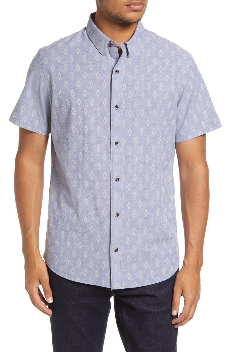 TravisMathew Strand Diamond Print Short Sleeve Button-Up Shirt, Main, color,