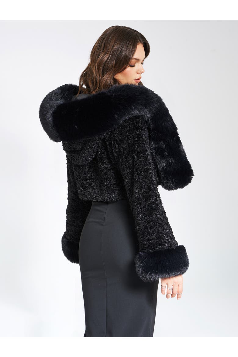 Kali Cropped Faux Fur Jacket With Hood, Alternate, color, Black