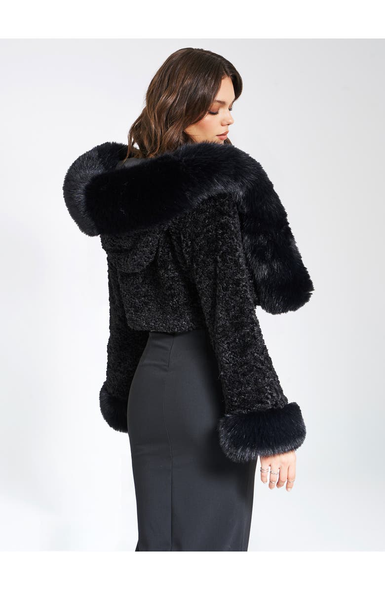 Miss Circle Kali Cropped Faux Fur Jacket With Hood, Alternate, color, Black