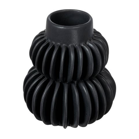 Decorative Pleated Stoneware Vase, Black