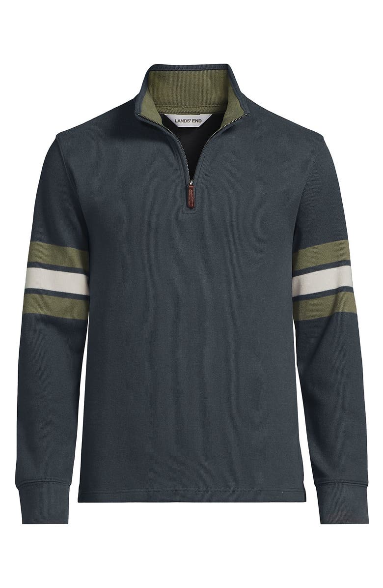 Lands' End Bedford Rib Casual Quarter Zip Sweater, Alternate, color, Steel Gray Placed Stripe
