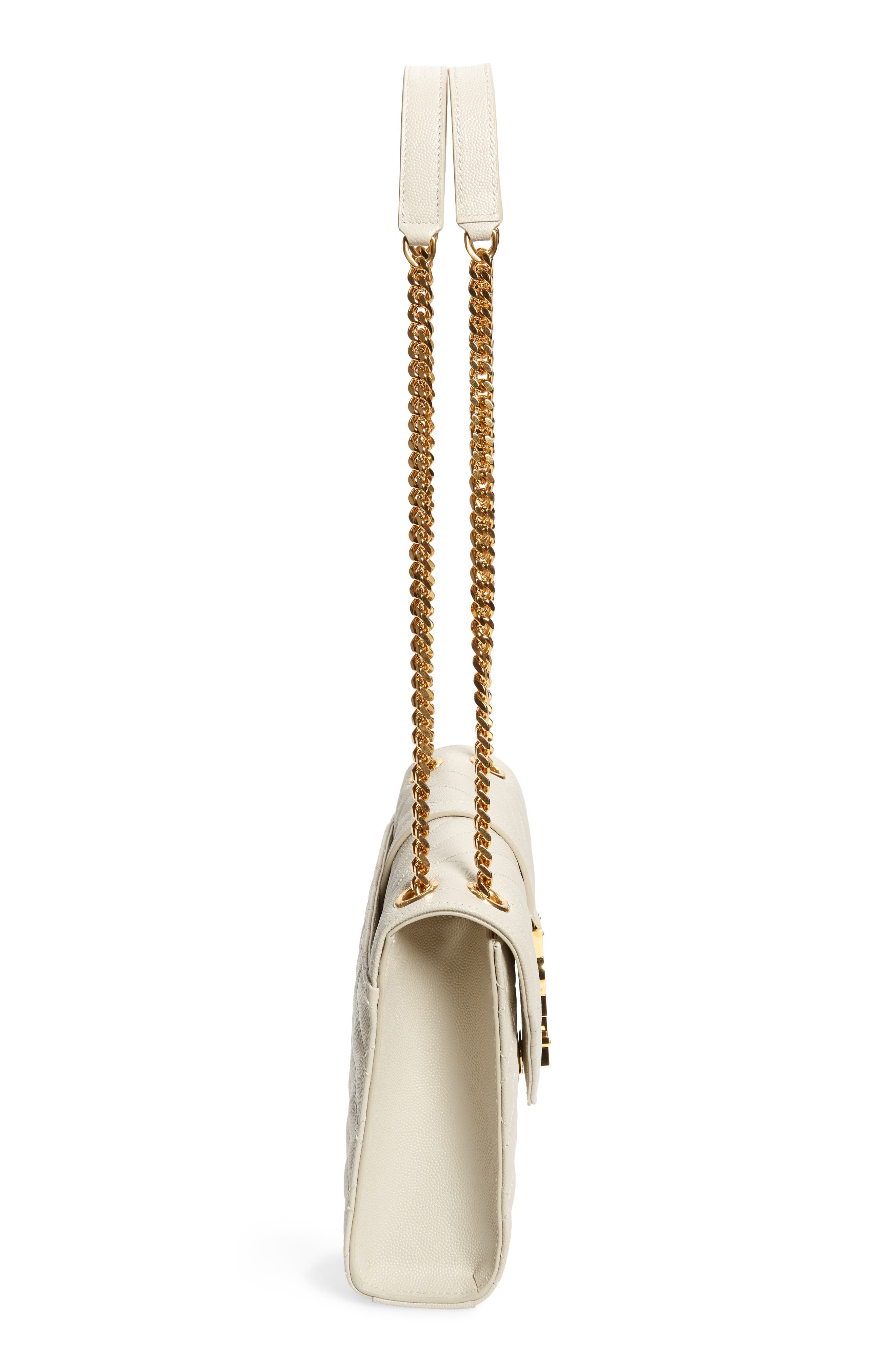 Saint Laurent Medium Cassandra Quilted Leather Envelope Bag, Alternate, color, Ivory