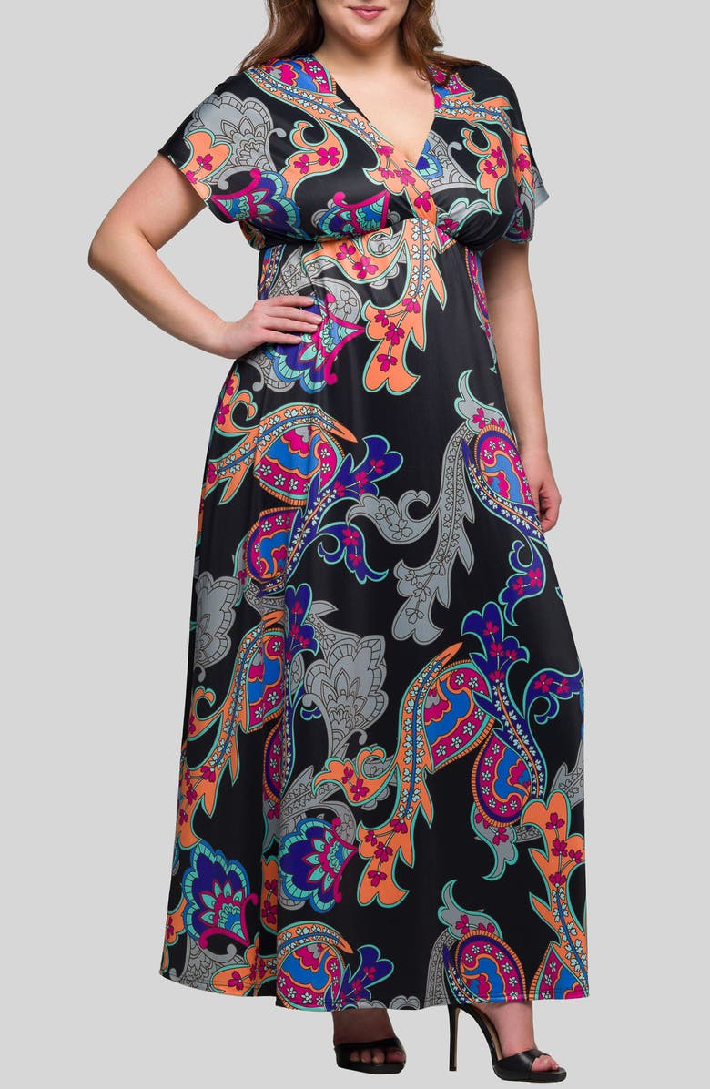 24seven Comfort Apparel Paisley Knit Maxi Dress, Alternate, color, Black Multi