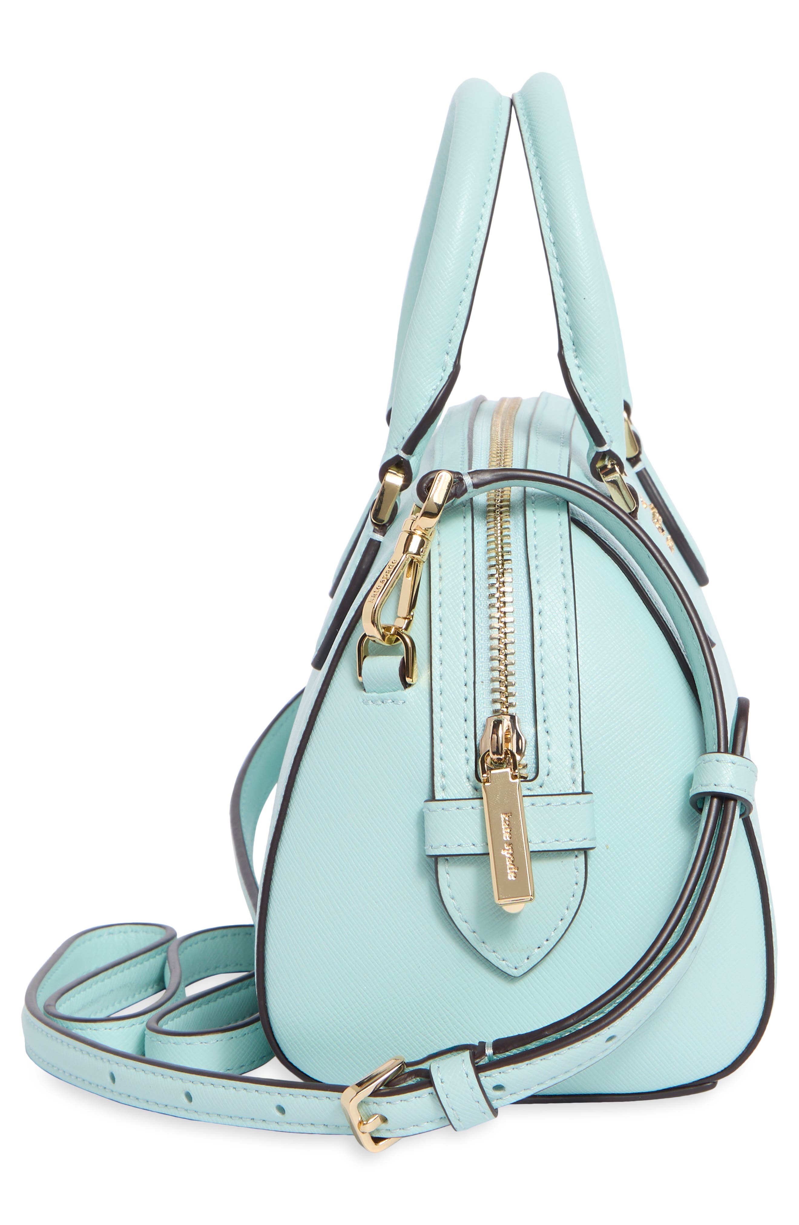 madison saffiano leather small satchel, Alternate, color, BLUE GLOW