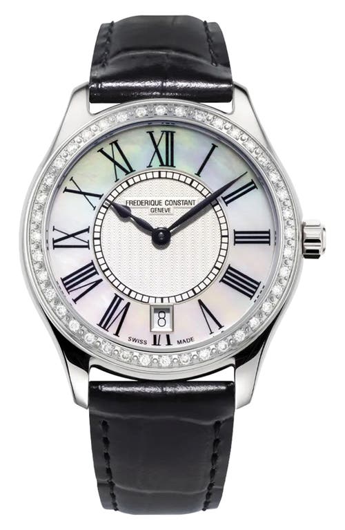 FREDERIQUE CONSTANT Classics Diamond Leather Strap Watch, 36mm in Silver-Tone at Nordstrom