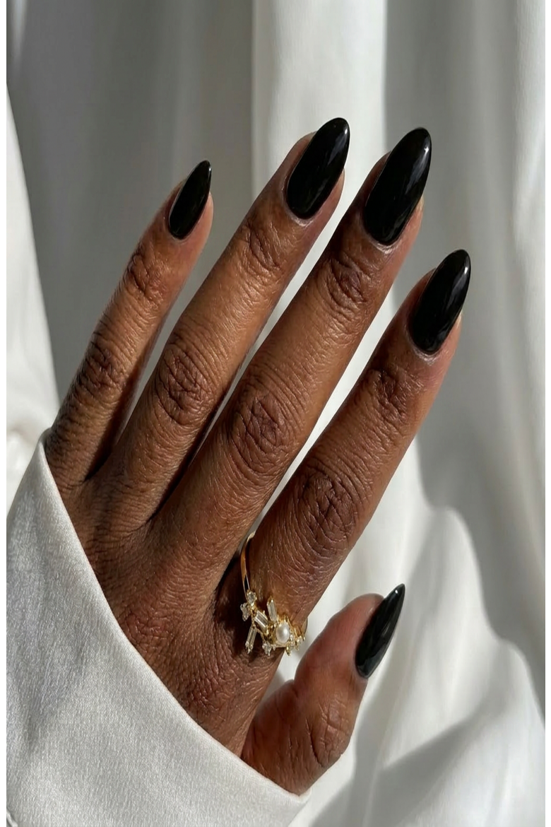 Almond Press-On Nails, Alternate, color, Black