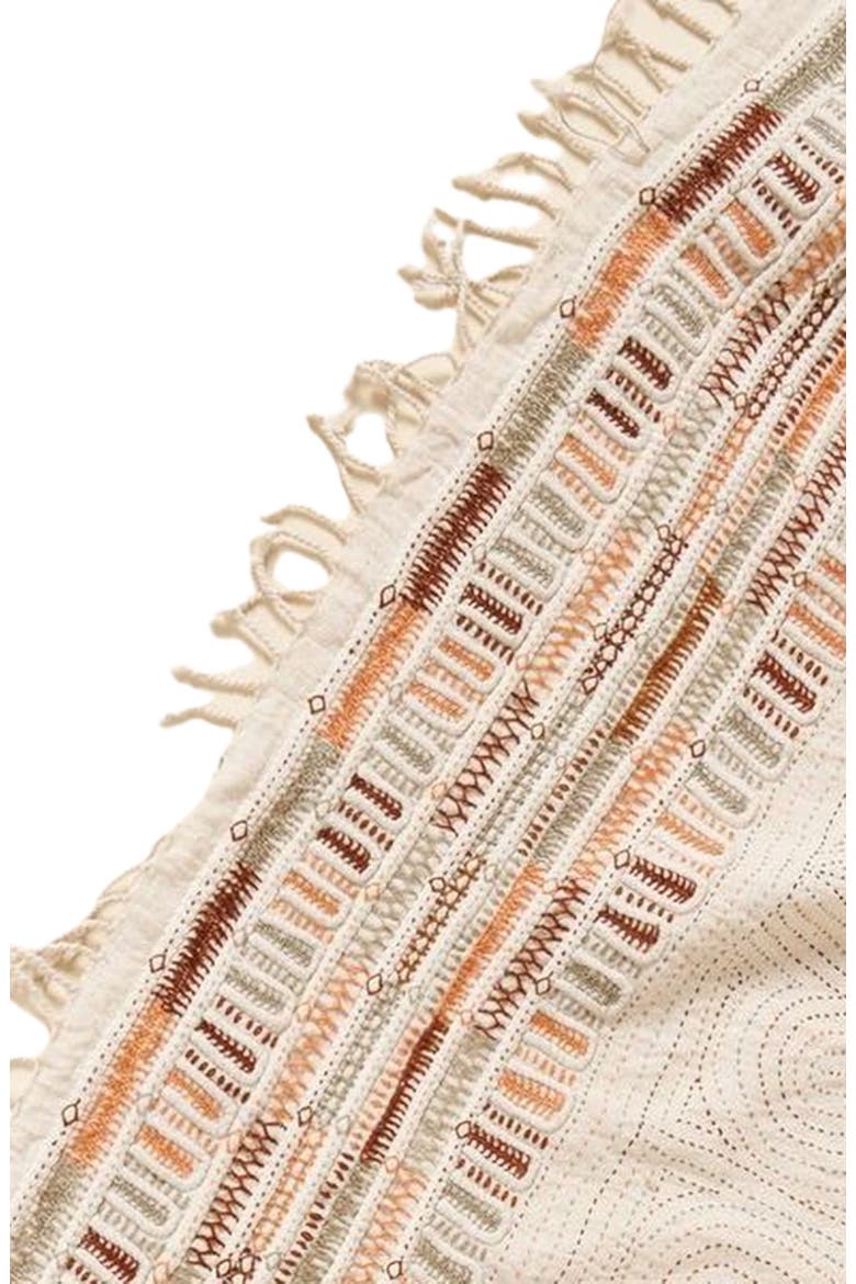 Unah Coral Fully Hand Embroidered Handwoven Organic Cotton Throw, Alternate, color, Brown