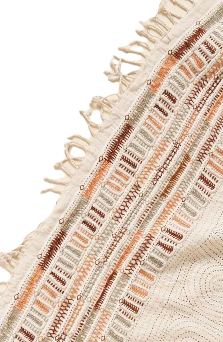Studio Variously Unah Coral Fully Hand Embroidered Handwoven Organic Cotton Throw, Alternate, color, Brown