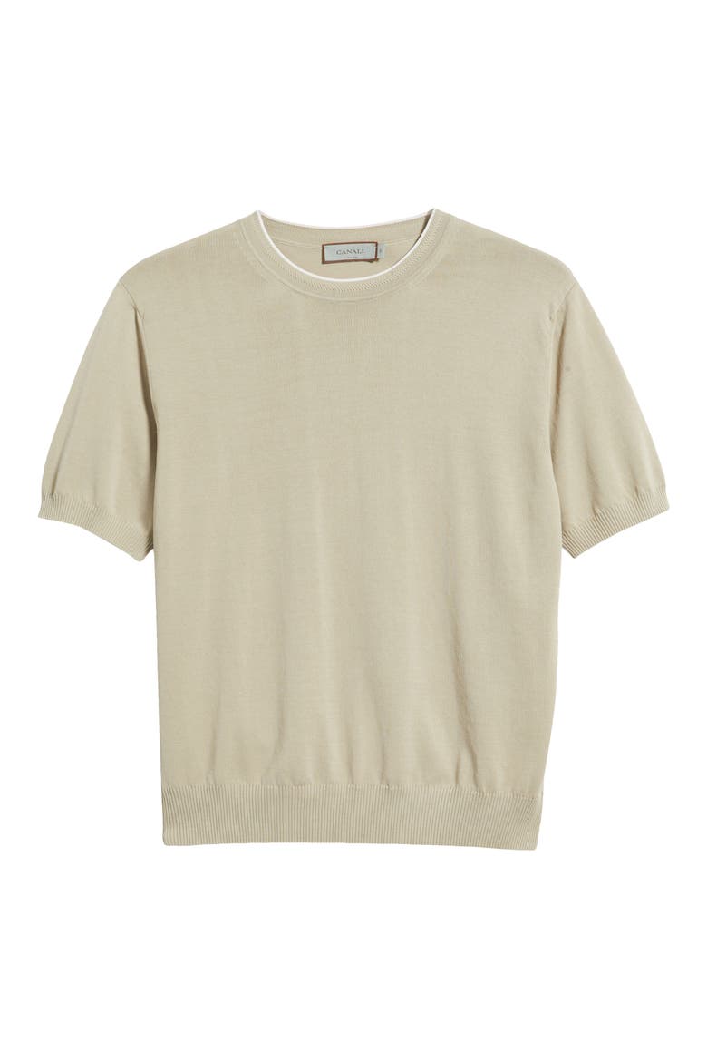 Short Sleeve Cotton Crewneck Sweater, Alternate, color, BEIGE