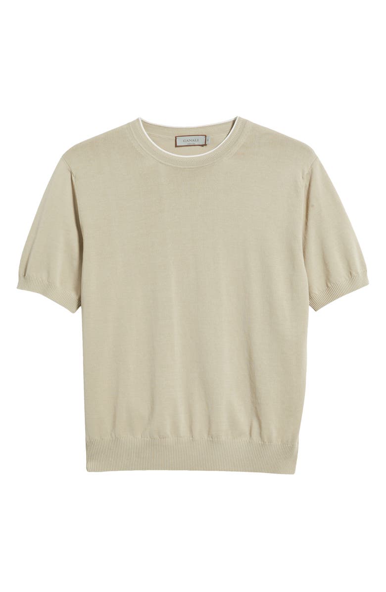 Canali Short Sleeve Cotton Crewneck Sweater, Alternate, color, Beige