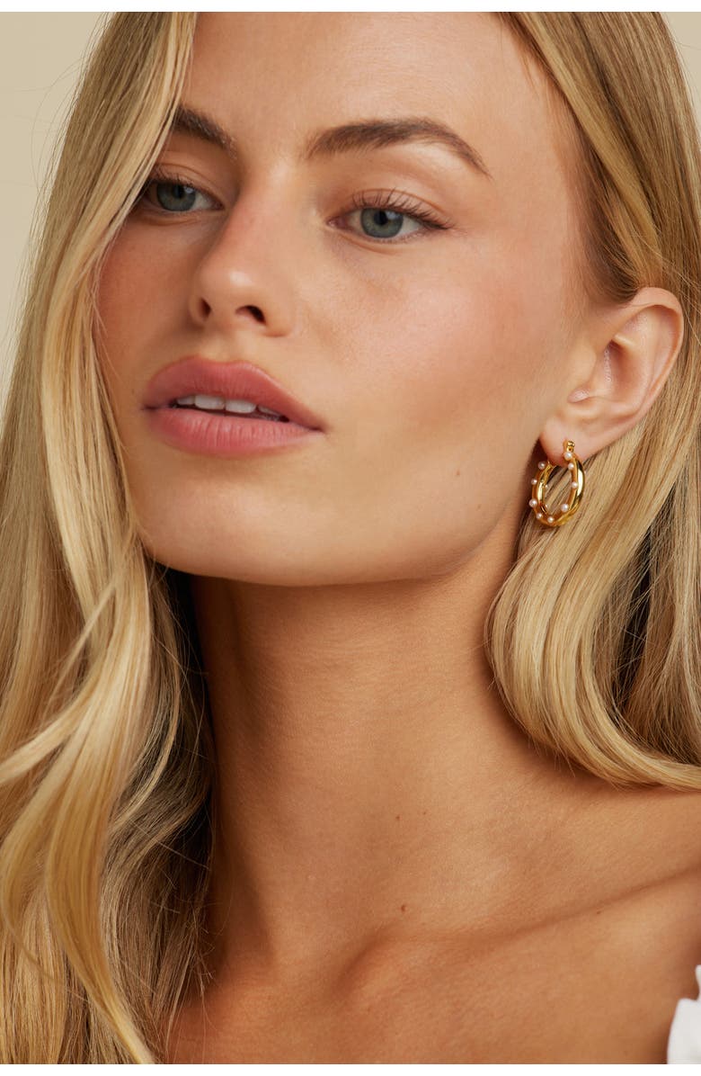Untamed Petals Paris Pearl Hoops, Alternate, color, Gold