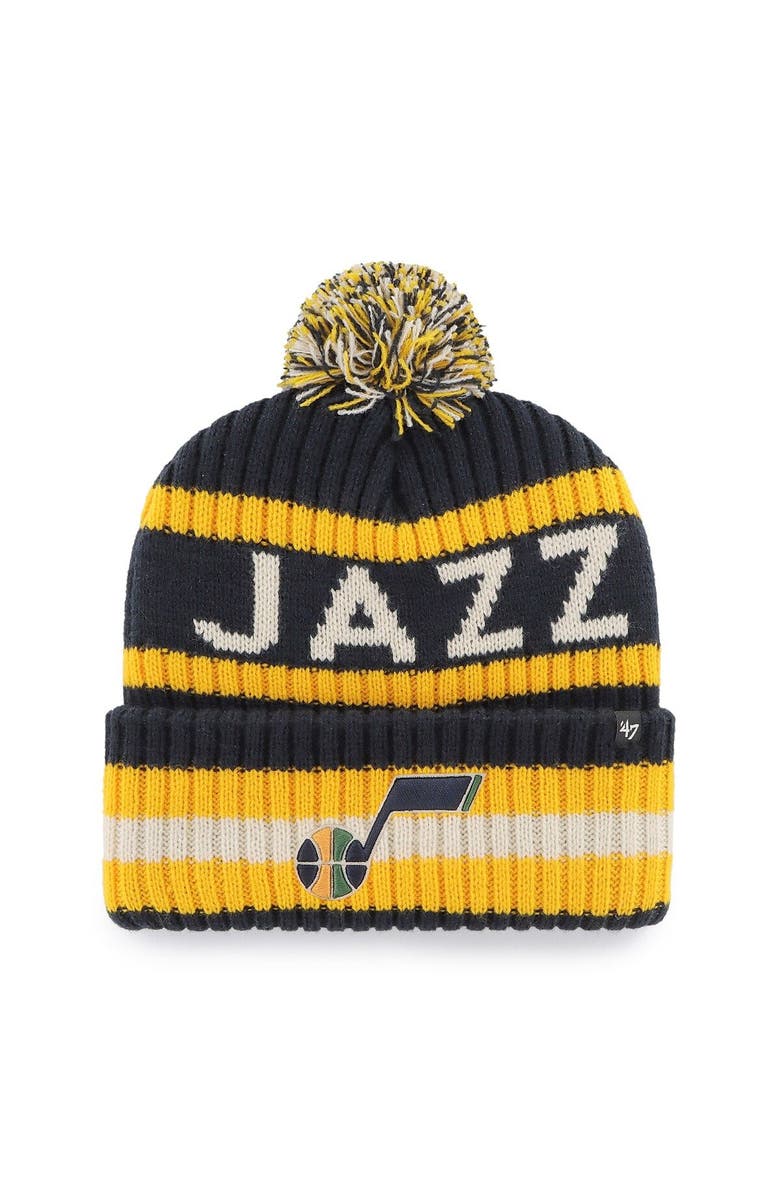 '47 Men's '47 Navy Utah Jazz Bering Cuffed Knit Hat with Pom, Main, color, 