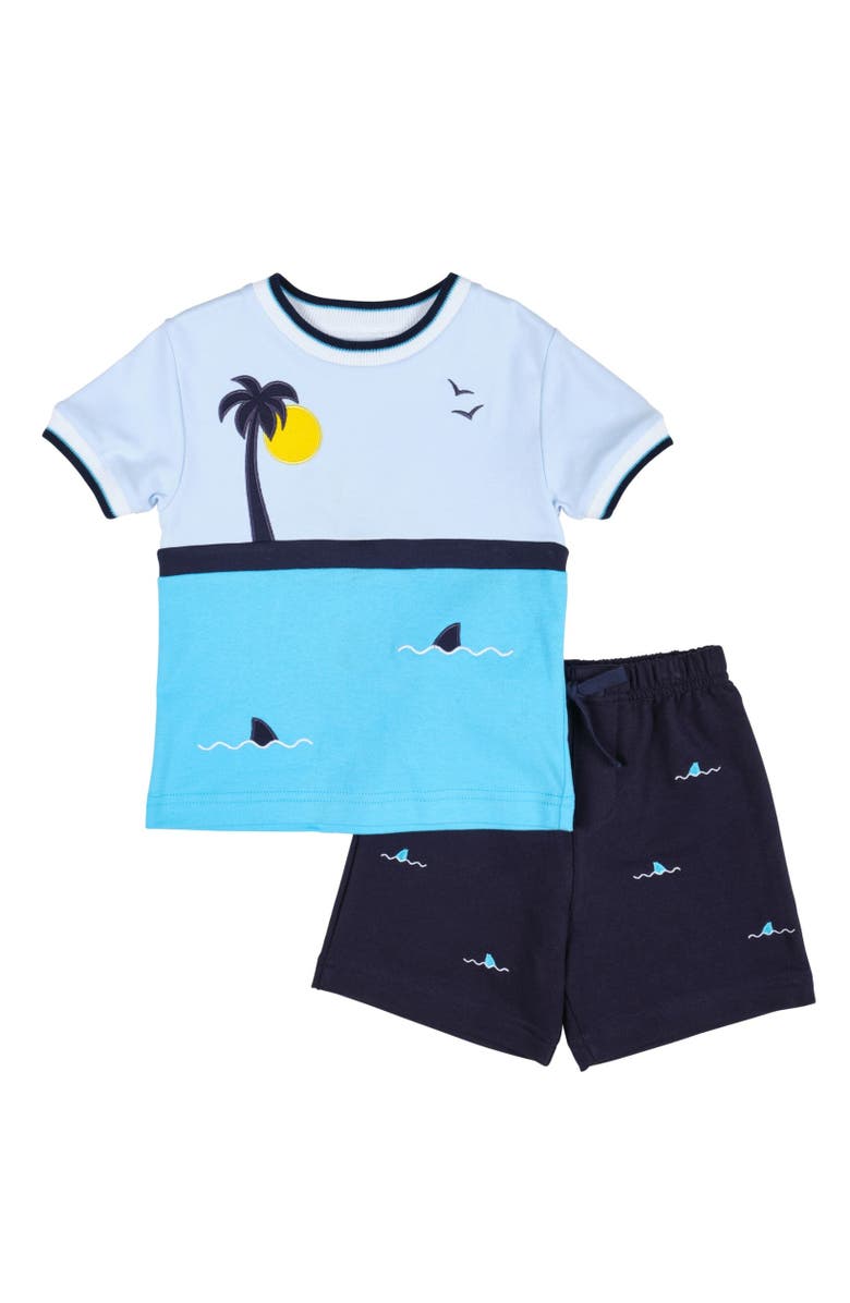 Florence Eiseman Knit Short Set With Ocean Scene, Main, color, Turquoise