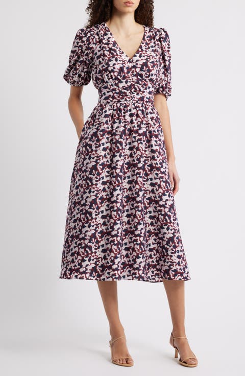 Puff Sleeve Heart Midi Dress