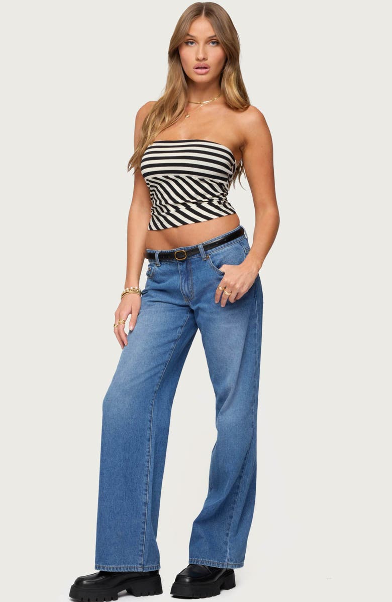 EDIKTED Betsana Stripe Crop Tube Top, Alternate, color, Black-And-Cream