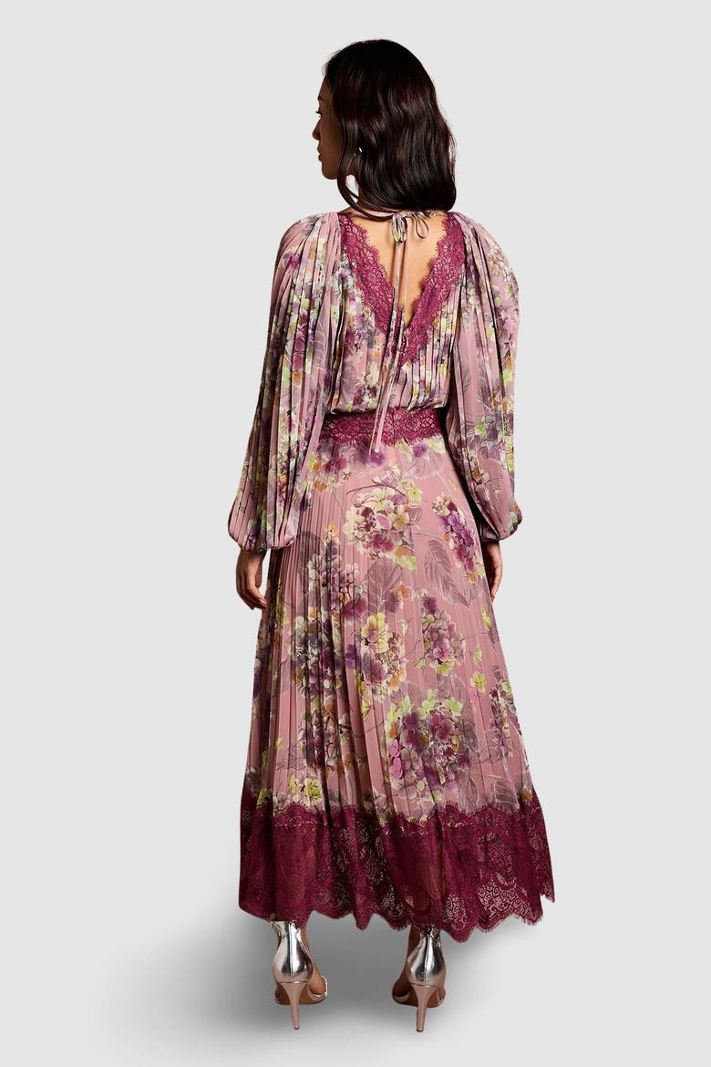 Pleated Lace Trim Midaxi Dress, Alternate, color, Pink