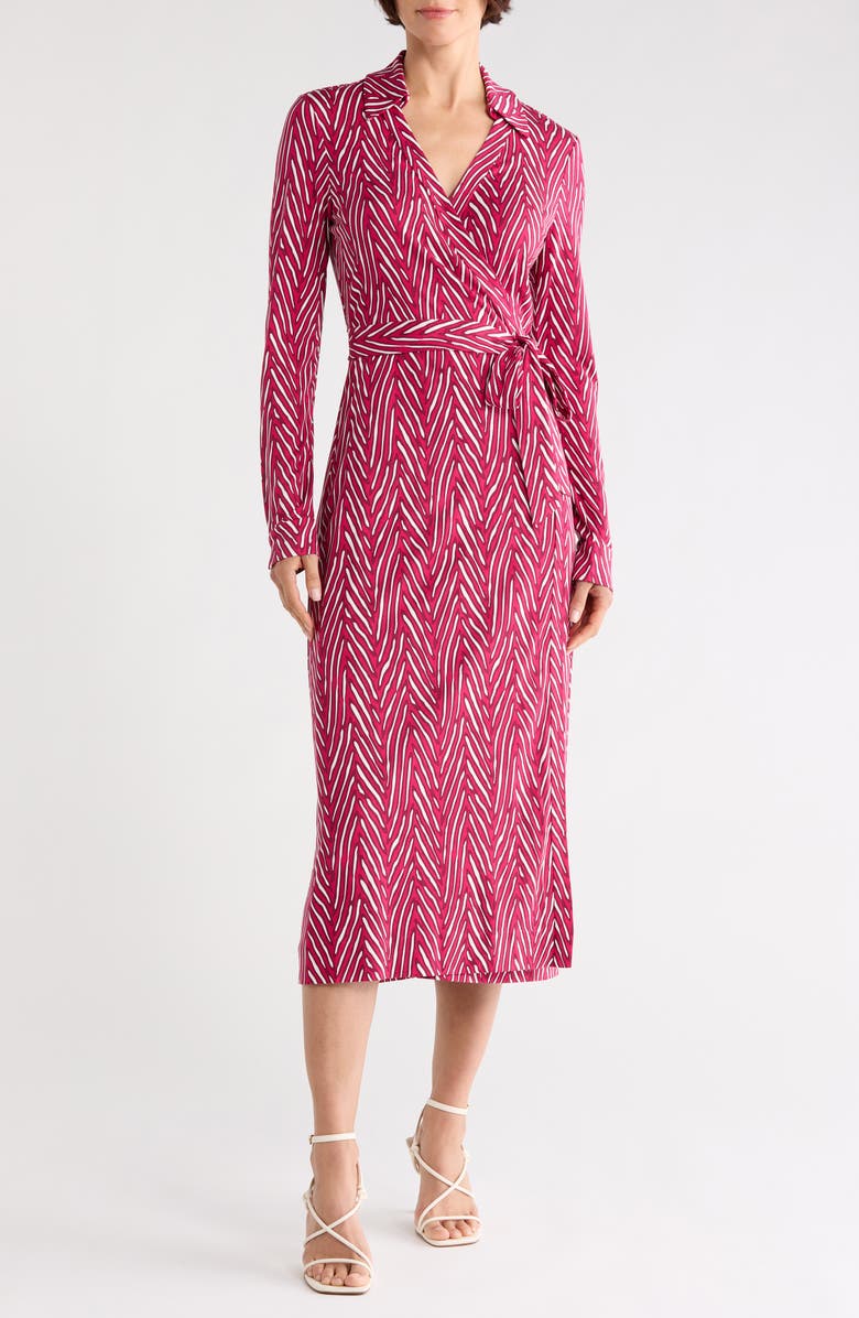 Diane von Furstenberg Abigail Long Sleeve Wrap Dress, Main, color, Piazza Tiger Mini Beet Pink