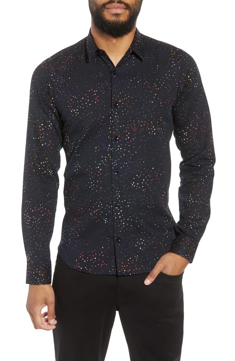 Jared Lang Dot Herringbone Sport Shirt, Main, color, 