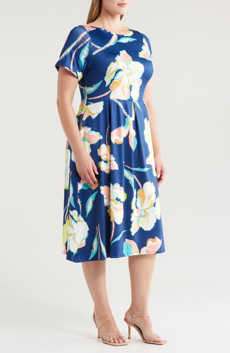 24seven Comfort Apparel Floral Jersey Midi Dress, Alternate, color, 