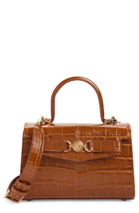 Small Medusa '95 Croc Embossed Leather Top Handle Bag