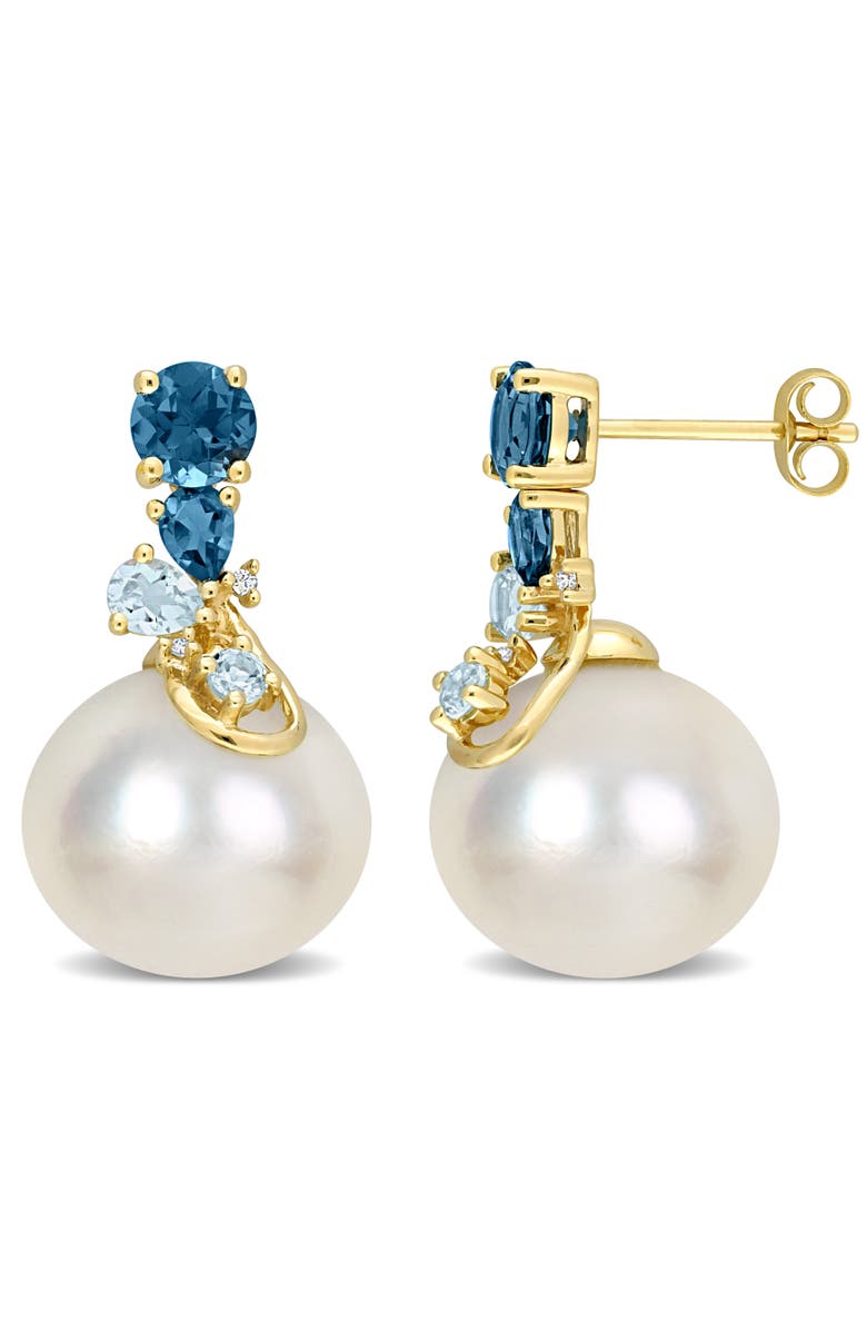 Julianna B. Pearl Blue Topaz & Diamond Drop Earrings 14k, Main, color,