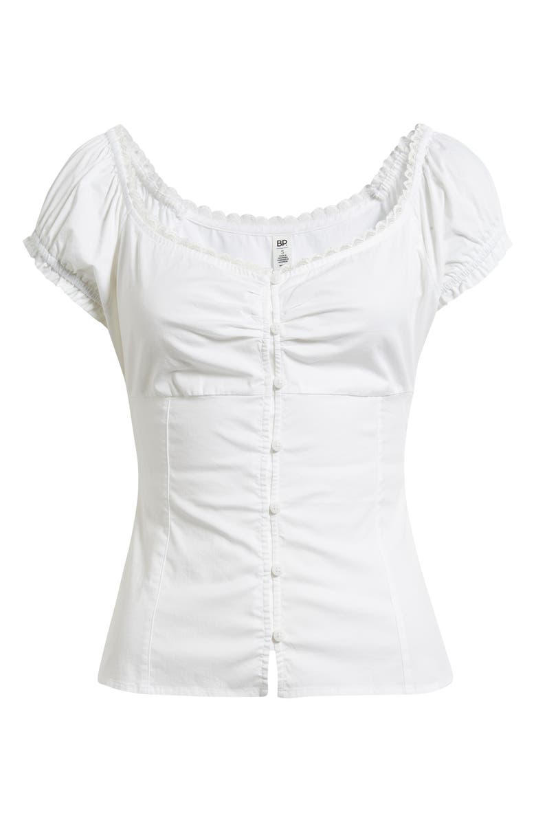 BP. Lace Trim Stretch Cotton Button-Up Top, Alternate, color, White